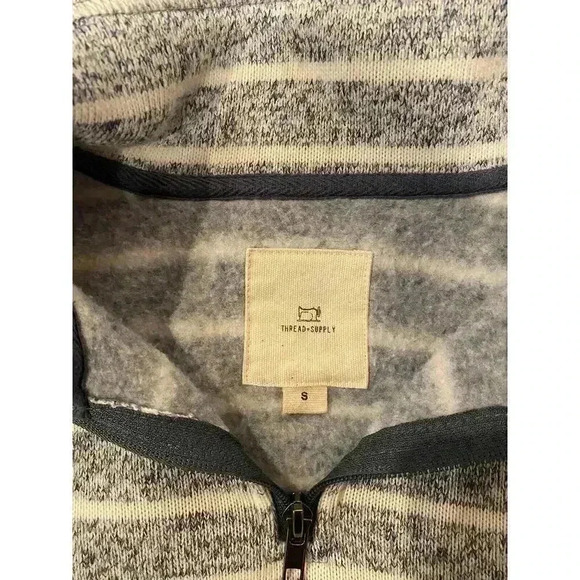 Thread & Supply Navy Cream Stripe Sweater Pullover Quarter Zip Ladies Small - Picture 3 of 6